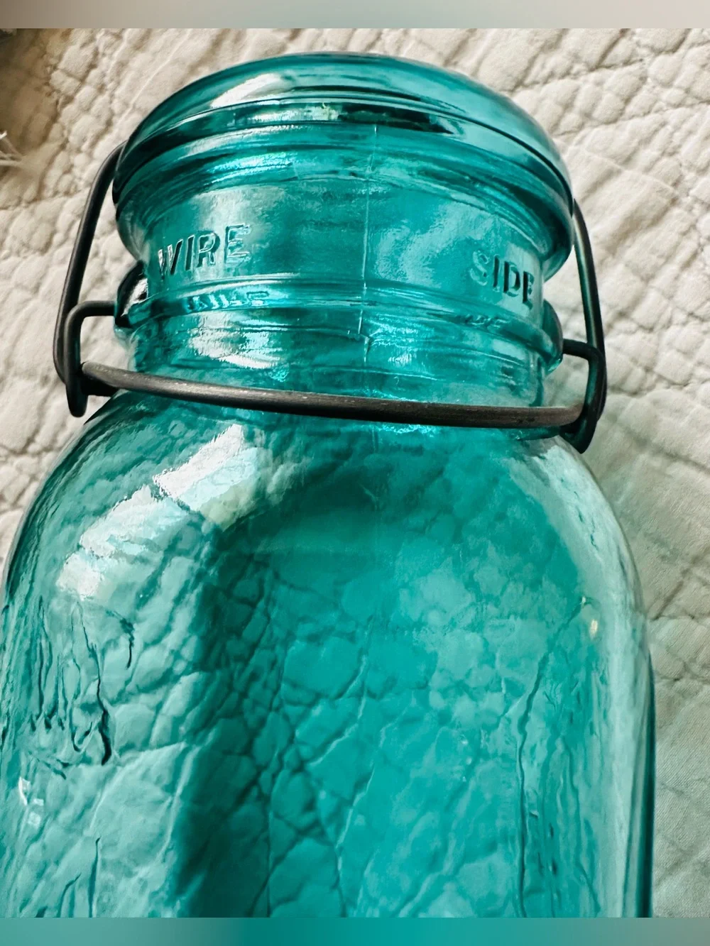 Vintage Ball Ideal Blue Mason Bicentennial Quart Jar 1776-1976 Eagle Wire Ball